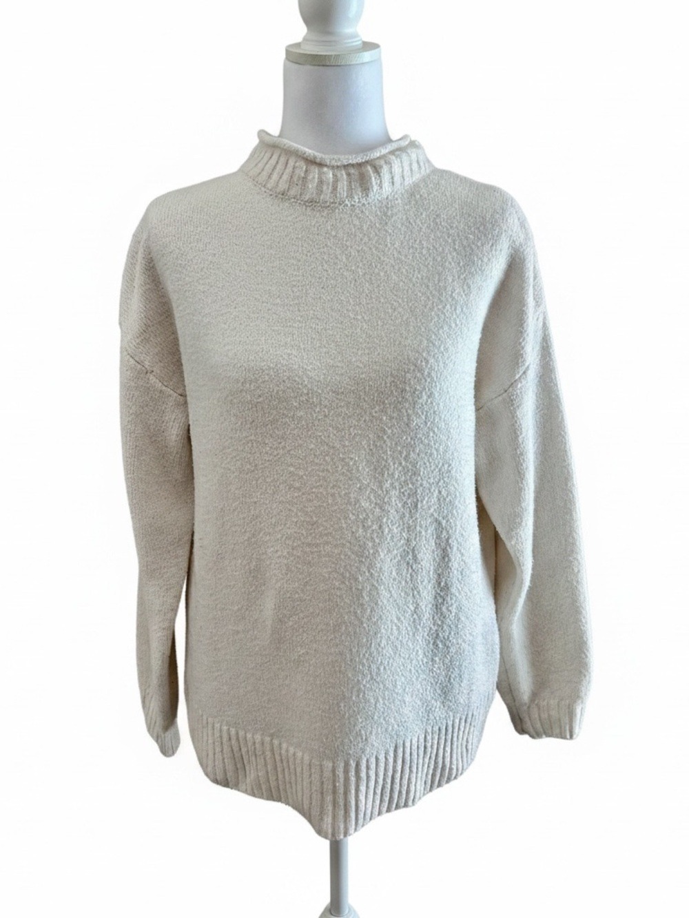 dip White Bouclé Knit Mock Neck Oversized Sweater - Size XS